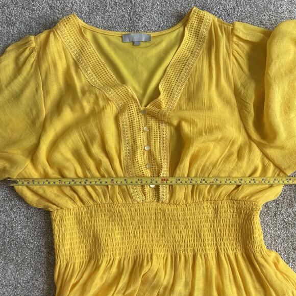 J Gee Plus Size 2X Yellow Puff Sleeves Tiered Smocked Midi Dress Resort Sundress - Picture 8 of 12